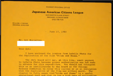Letter to Art Moritmitsu from Bill Yoshino (ddr-chijacl-1-785)
