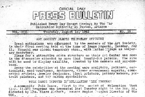 Poston Official Daily Press Bulletin Vol. III No. 19 (August 13, 1942) (ddr-densho-145-80)