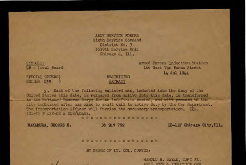 Special orders, no. 159 (July 14, 1944) (ddr-csujad-55-2365)