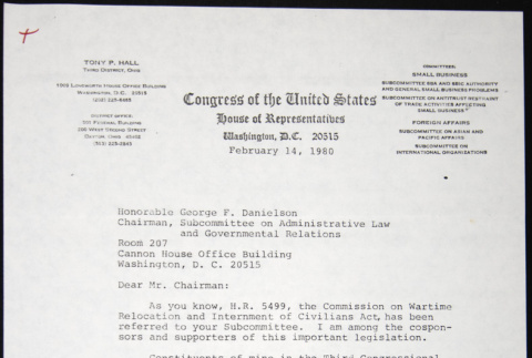 Letter to George Danielson from Tony Hall (ddr-chijacl-1-395)