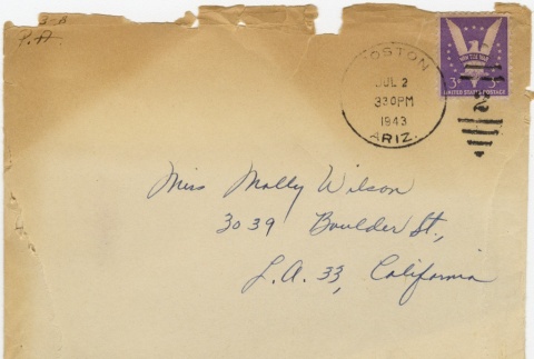 Greeting card (with envelope) to Molly Wilson from Mary Murakami (July 1, 1943) (ddr-janm-1-34)