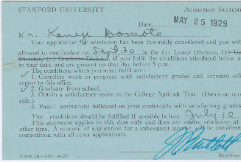 Notice of acceptance to Stanford University (ddr-densho-329-895)
