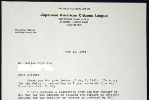 Letter to Julius Fujihira from Bill Yoshino (ddr-chijacl-1-639)