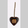 Carved wood heart with M attached to chain (ddr-densho-475-162)