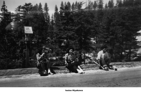 Three campers sitting on the side of a road (ddr-densho-336-14)