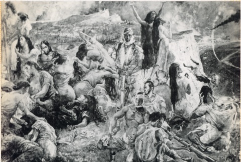 Close up of a larger painting of Japanese settlers and natives of Saipan committing suicide (ddr-densho-299-231)