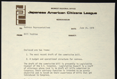 Memo to Redress Representatives from Bill Yoshino (ddr-chijacl-1-229)