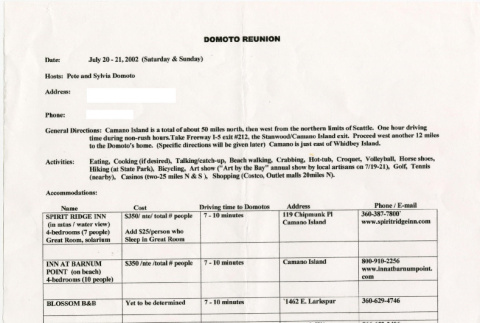Details about accommodations and housing for Domoto Family Reunion (ddr-densho-329-1126)