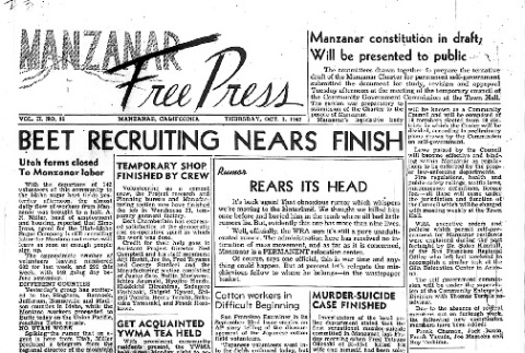 Manzanar Free Press Vol. II No. 31 (October 1, 1942) (ddr-densho-125-75)