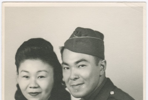 Man in US Army uniform and woman (ddr-densho-332-27)