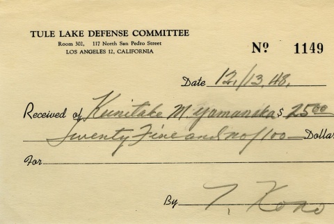 Payment receipt from the Tule Lake Defense Committee (ddr-densho-188-64)