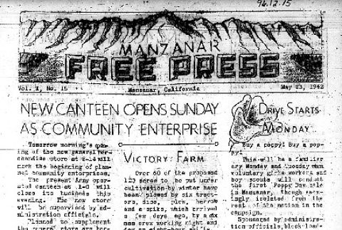 Manzanar Free Press Vol. I No. 15 (May 23, 1942) (ddr-densho-125-404)