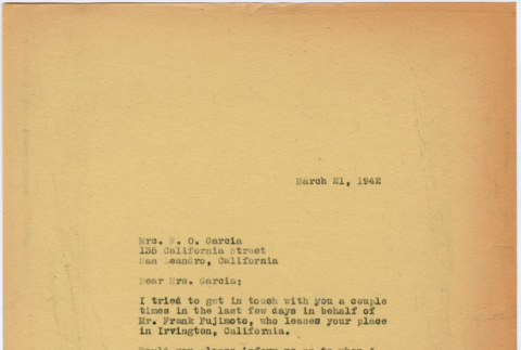 Letter from Harry Konda to Mrs. F.O. Garcia (ddr-densho-491-26)