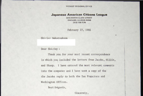 Letter to Shirley Nakatsukasa from Bill Yoshino (ddr-chijacl-1-685)