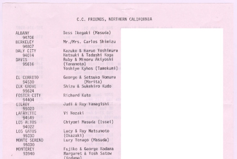 Crystal City Friends, Northern California contact list (ddr-densho-537-8)