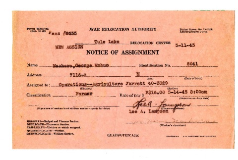 Notice of assignment, Form WRA-21, George Naohara (ddr-csujad-38-566)