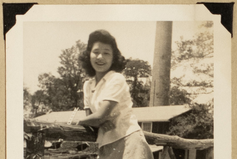 Mitsie on a bridge (ddr-densho-542-572)