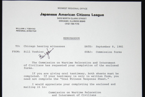 Memo to Chicago hearing witnesses from Bill Yoshino (ddr-chijacl-1-512)