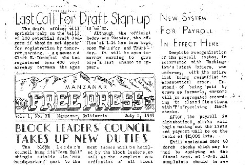 Manzanar Free Press Vol. I No. 31 (July 2, 1942) (ddr-densho-125-31)
