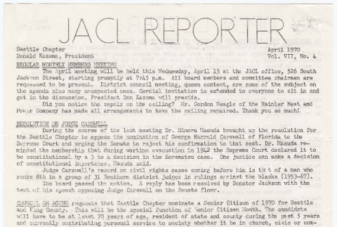 Seattle Chapter, JACL Reporter, Vol. VII, No. 4, April 1970 (ddr-sjacl-1-118)