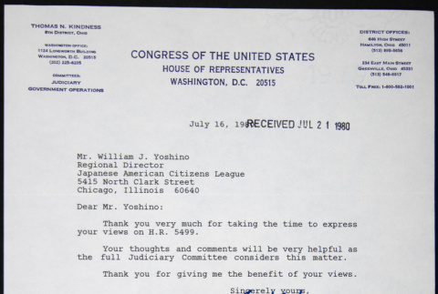 Letter to William Yoshino from Thomas Kindness (ddr-chijacl-1-334)