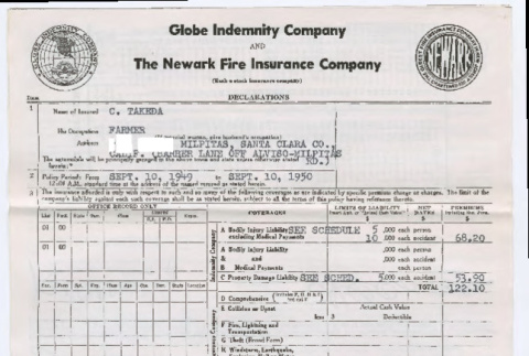 The Newark Fire Insurance Company policy (ddr-densho-501-125)
