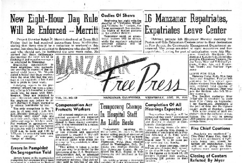 Manzanar Free Press Vol. III No. 68 (August 25, 1943) (ddr-densho-125-160)