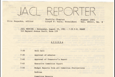 Seattle Chapter, JACL Reporter, Vol. XVIII, No. 8, August 1981 (ddr-sjacl-1-299)