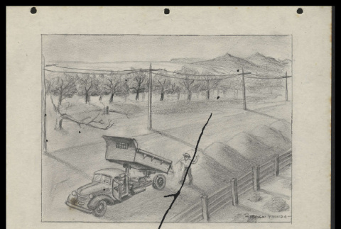 Pencil drawing of man and dump truck (ddr-csujad-55-1891)