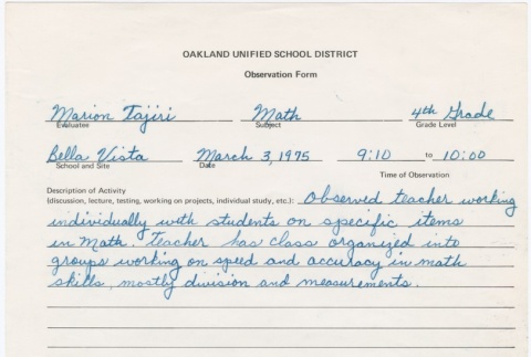 Oakland Unified School District Observation Form (ddr-densho-338-344)