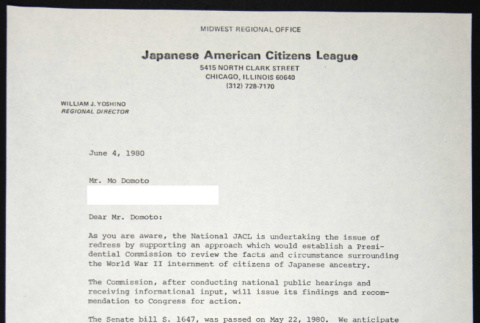 Letter to Mo Domoto from William Yoshino (ddr-chijacl-1-478)