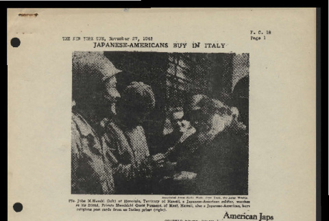 News clippings regarding the incarceration of Japanese Americans, F.C. 18, November-December, 1943 (ddr-csujad-55-760)