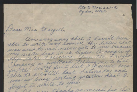 Letter from Kenneth Hori to Mrs. Waegell, December 15, 1943 (ddr-csujad-55-2546)