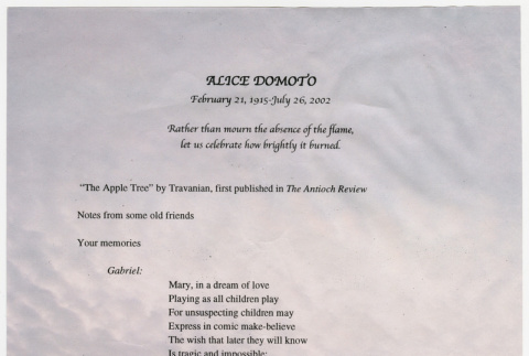 Funeral program for Alice Domoto (ddr-densho-329-1116)