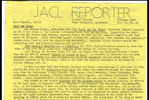 Seattle Chapter, JACL Reporter, Vol. IX, No. 11, November 1972 (ddr-sjacl-1-148)