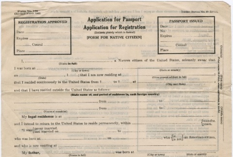 Blank passport or registration application (ddr-densho-278-35)