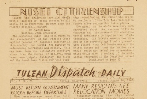 Tulean Dispatch Vol. 6 No. 30 (August 20, 1943) (ddr-densho-65-281)