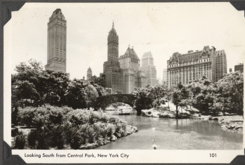 Postcard of Central Park with building in background (ddr-densho-466-195)