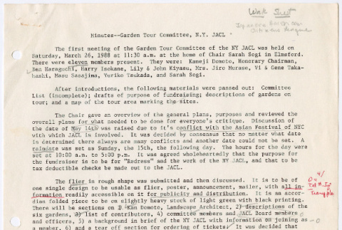 Draft of minutes of JACL Garden Tour Committee meeting (ddr-densho-377-3055)