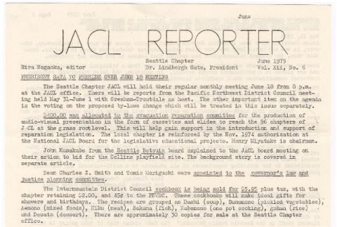 Seattle Chapter, JACL Reporter, Vol. XII, No. 6, June 1975 (ddr-sjacl-1-179)