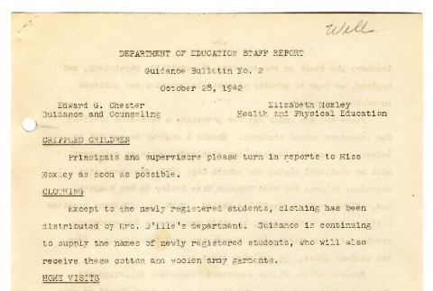 Department of Education staff report guidance bulletin, no. 2 (October 28, 1942) (ddr-csujad-48-132)