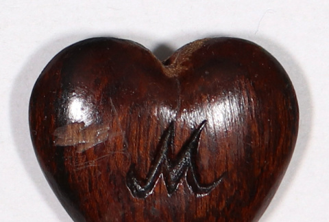 Carved wood heart with M (ddr-densho-475-161)