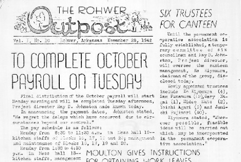 Rohwer Outpost Vol. I No. 10 (November 28, 1942) (ddr-densho-143-11)