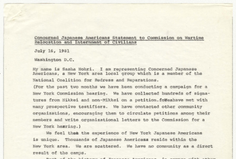 Carbon copy of Concerned Japanese Americans Statements to Commission on Wartime Relocation and Internment of Civilians (ddr-densho-352-2)