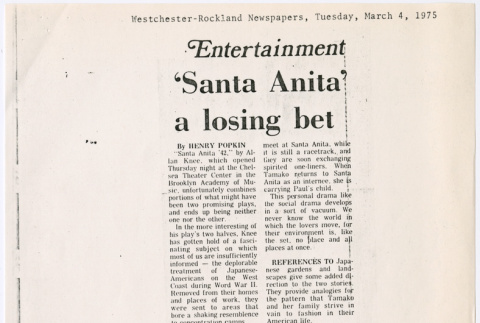 Copy of clipping from Westchester-Rockland Newspapers about play Santa Anita '42 (ddr-densho-367-335)