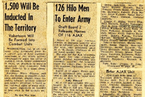 Scrapbook of newspaper clippings about Japanese American soldiers during World War II (ddr-densho-22-264)