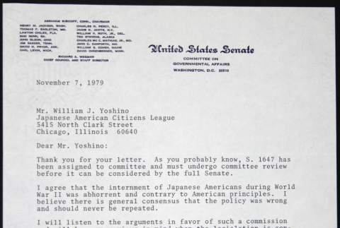 Letter to William Yoshino from Charles Percy (ddr-chijacl-1-375)