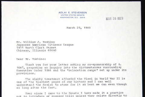 Letter to William Yoshino from Adlai Stevenson (ddr-chijacl-1-378)