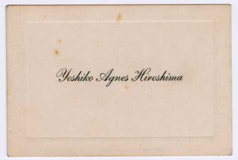 Yoshiko Agnes Hiroshima's graduation name card (ddr-densho-550-92)