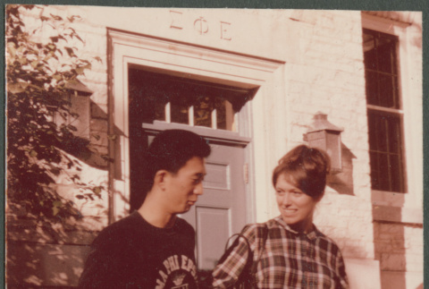 Couple outside frat house (ddr-densho-523-441)